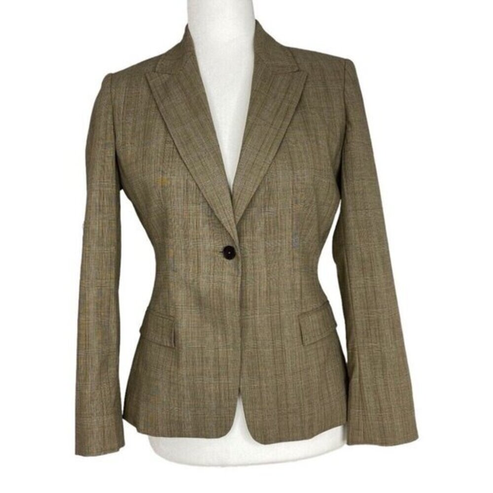 Elie Tahari Womens Brown Glen Plaid Wool Blend Single‎ Button Blazer Jacket Sz 4